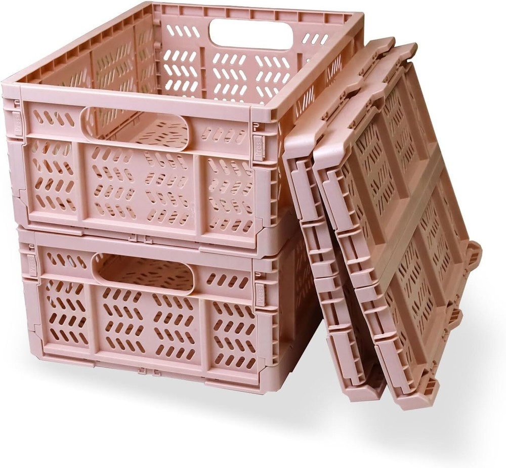 20L Foldable Crates, 4Pack Plastic Baskets for Home and LT PINK-4PACK