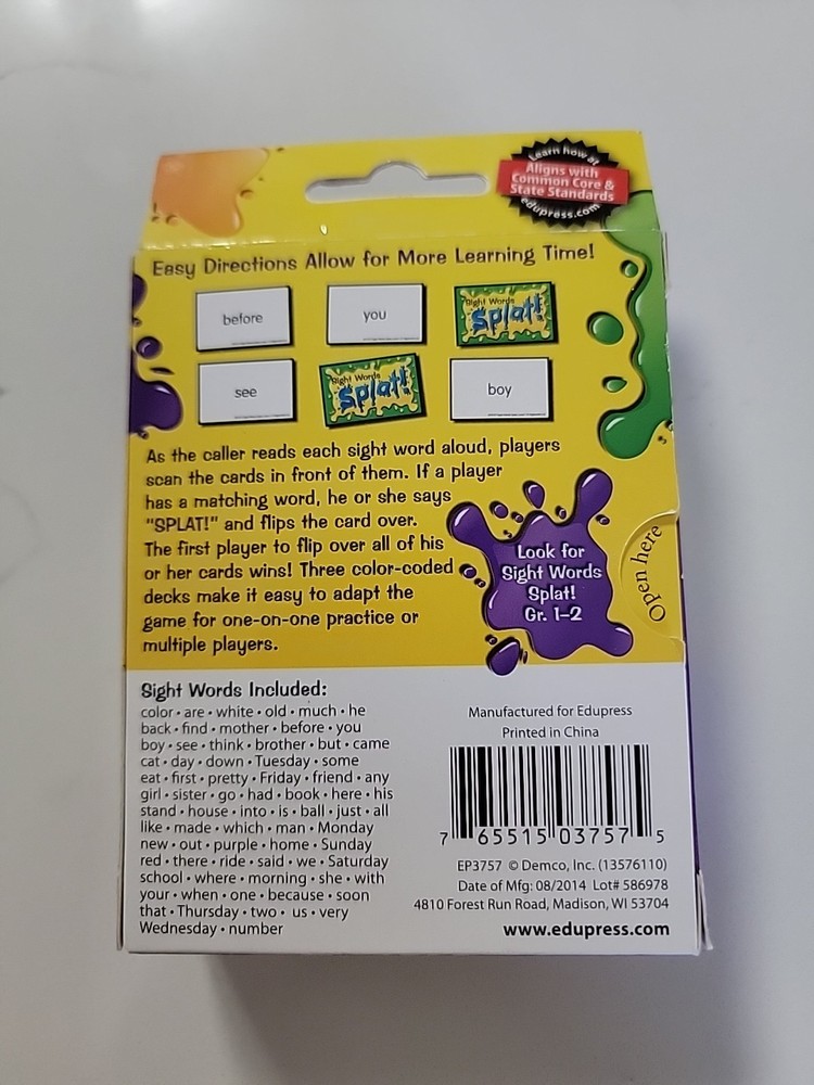 SPLAT! Sight Words Grades K-1, 2-6 playeers