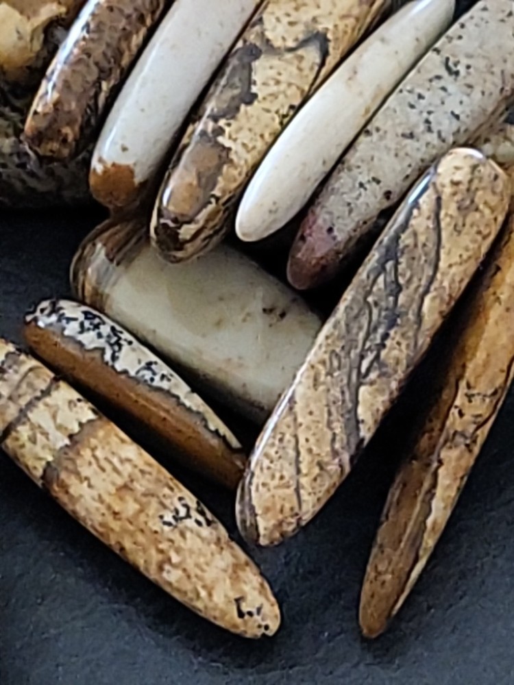 Jasper Gemstone Stick Spike Stretch Bracelet w Silver Bead