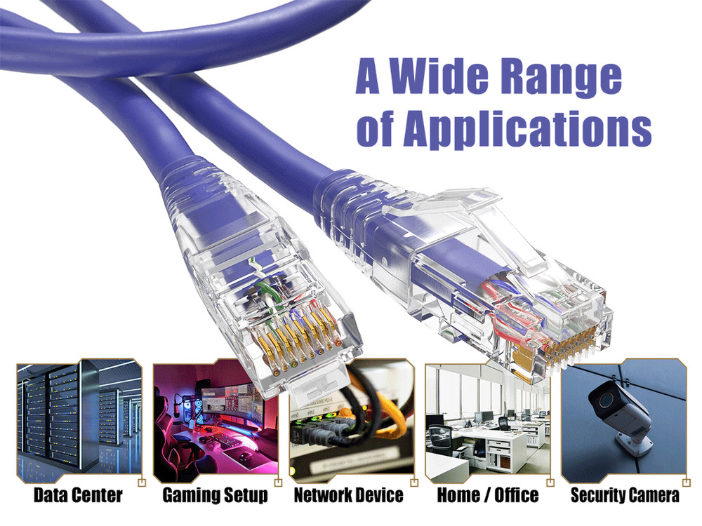 25ft Cat6 Ethernet Patch Cable with Clear Boot, UTP, Pure Bare Copper, Purple