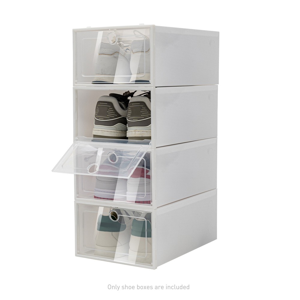 20pc Large Plastic Shoe Storage Boxes Drawer Stackable Foldable Organiser Clear