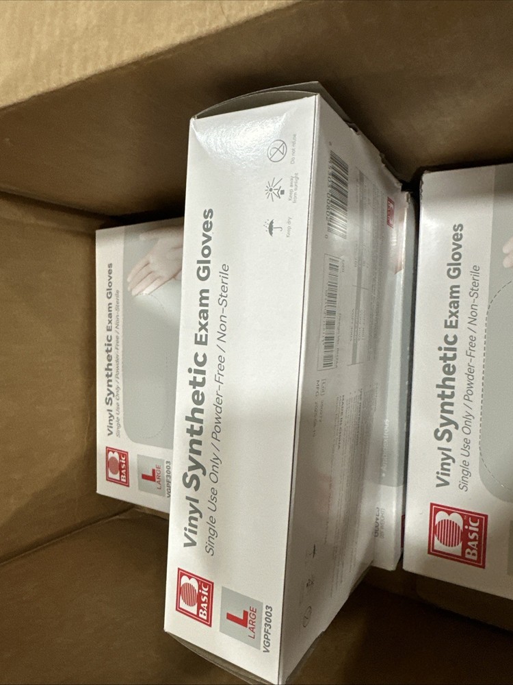 Basic Vinyl Exam Glove Synthetic Cuff Length LARGE 1000 per Case