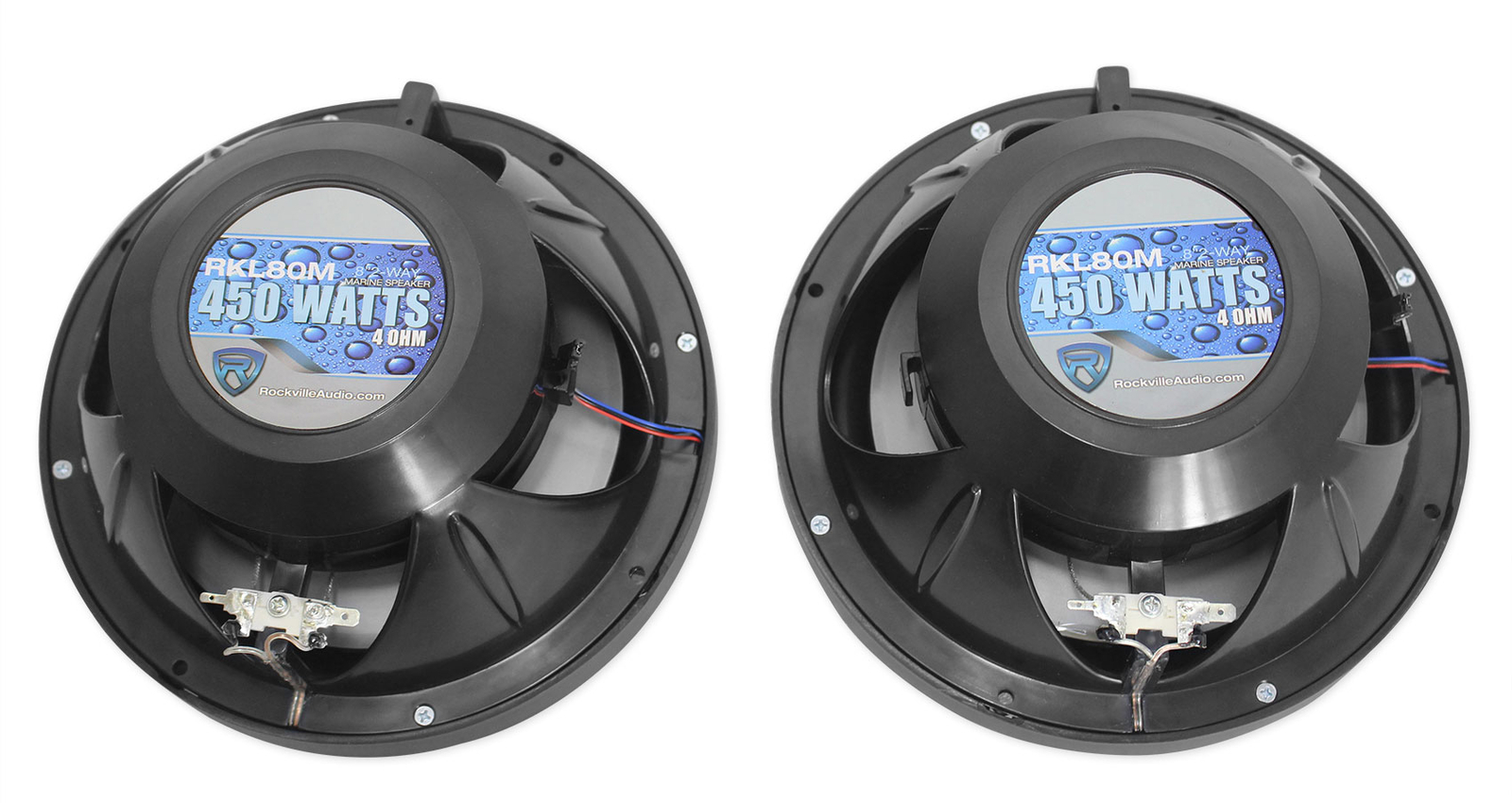 (2) Rockville RKL80MB 8" 900 Watt Marine Wakeboard LED Tower Speakers in Black
