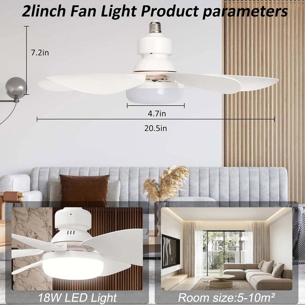 Ceiling Fans Socket Fan Light Remote Control Dimmable Screw In Flower LED Lights
