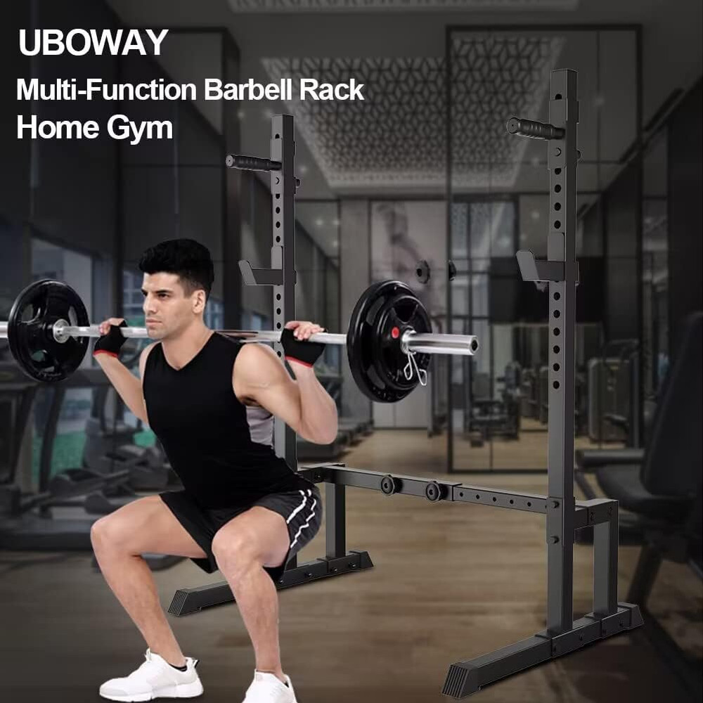 Uboway Barbell Rack Squat Stand Adjustable Bench Press Rack 550LBS Max Load Mult