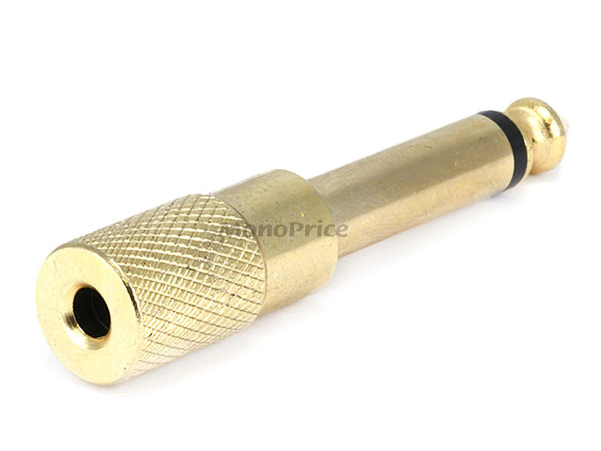 Metal 1/4in (6.35mm) TS Mono Plug to 3.5mm TRS Stereo Jack Adapter, Gold Plated