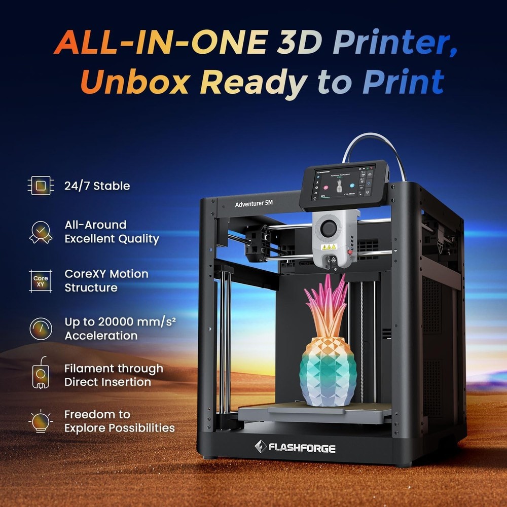 FLASHFORGE 3D Printer AD5M, 1-Click Full-Auto Calibration 600mm/s Fast Printing,