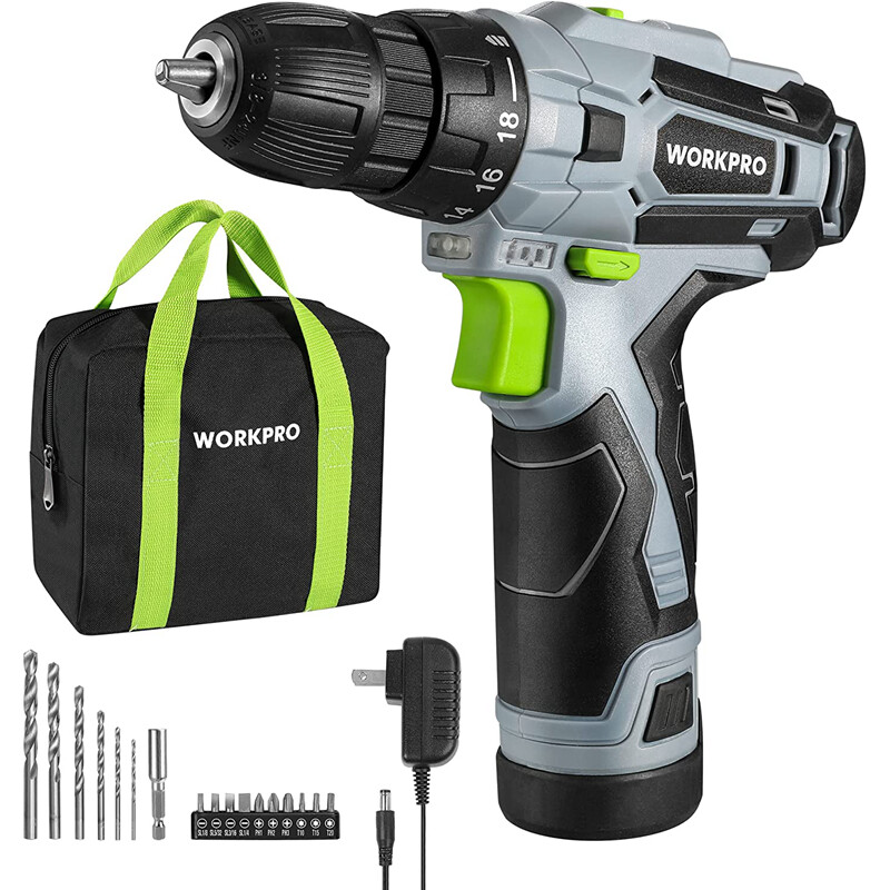 WORKPRO 12V Cordless Drill Driver Kit 3/8" Keyless Chuck Screwdriver Driver Tool