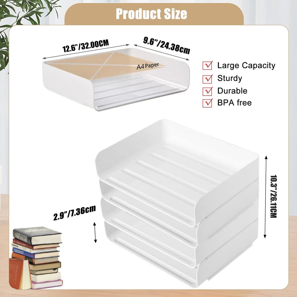 4 Tier Desk Organizer, Stackable Tray Organizer for Document, Letter, A4 File...