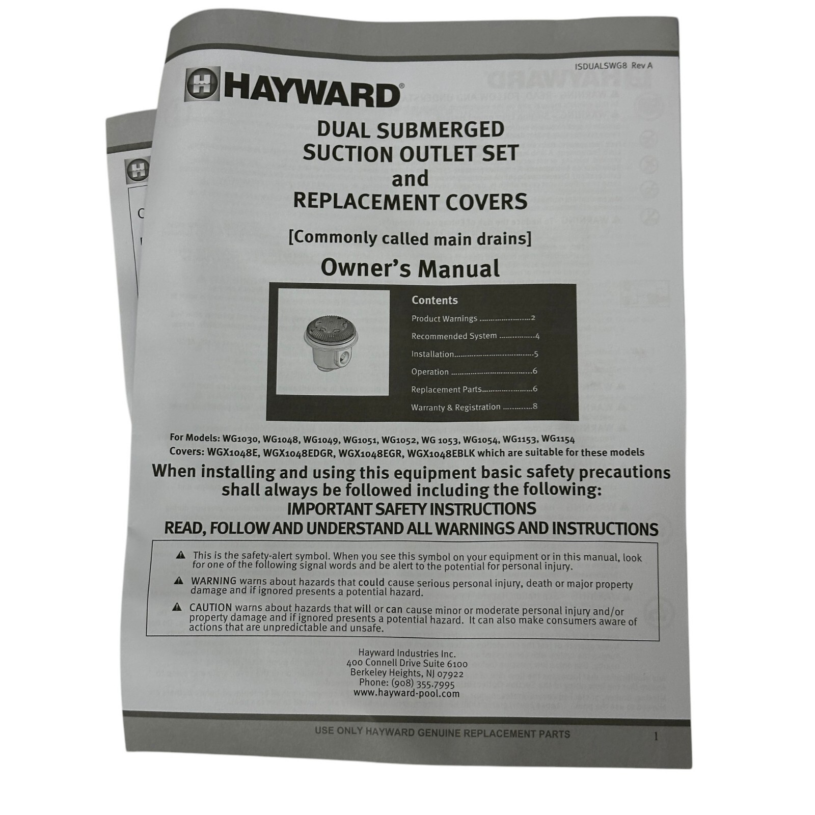 Hayward WG1030AVPAK2 Dual Submerged Suction Outlet Set and Covers Main Drains
