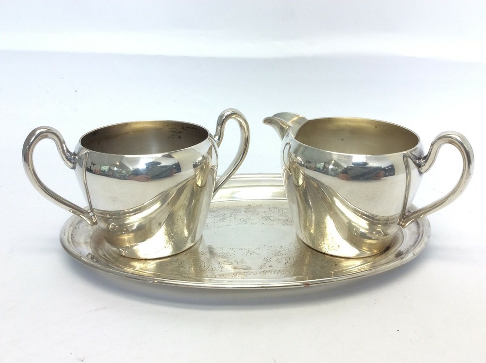 Vintage Set Used Academy Silver on Copper Silverplate Creamer Sugar Bowl