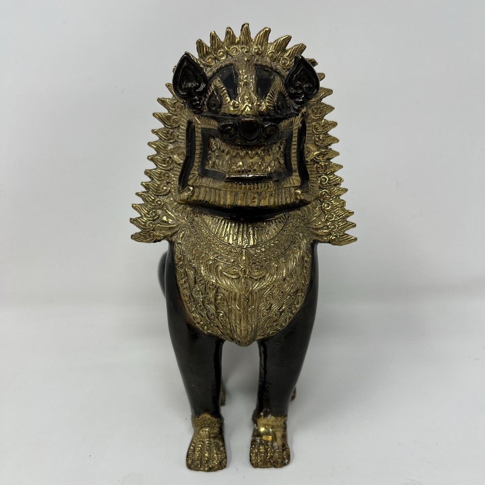 Antique Solid Bronze Khmer Statues. Temple Guardian Lion/Dogs known as 'Singha'.