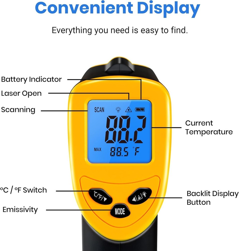 New Infrared Thermometer - Yellow - Advanced - Digital