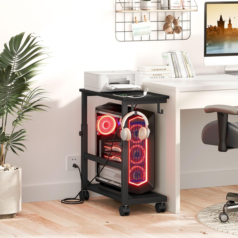 Snughome Adjustable Computer Tower Stand with Charge Station 25-32in Floor PC Ho
