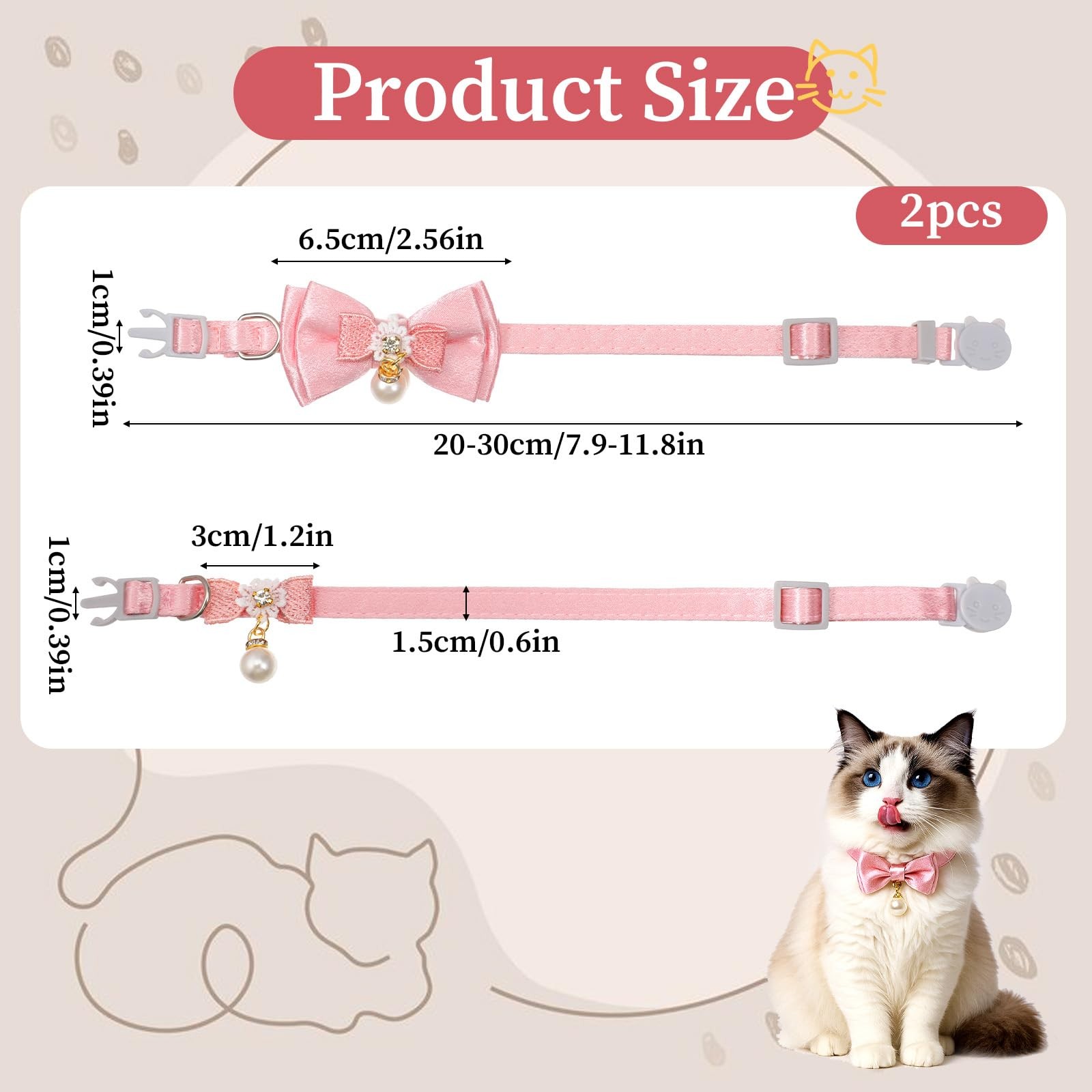 JJUNW 2Pack Adorable Cat Collar with Bow, Cute Kitten Collars for Girl Cats...