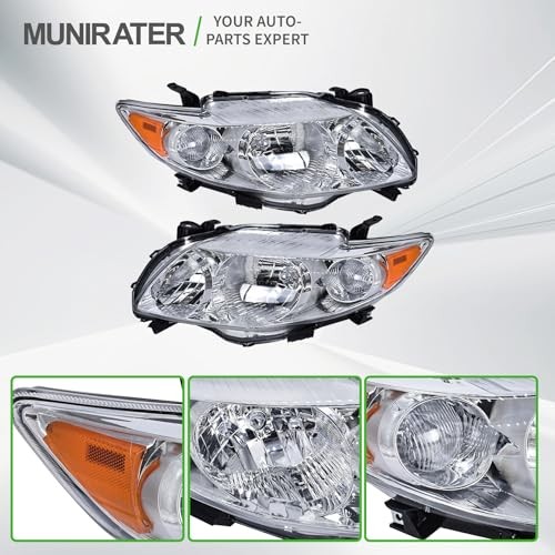 Headlights Assembly Silver Headlamp Replacement for 2009-2010 Corolla Driver