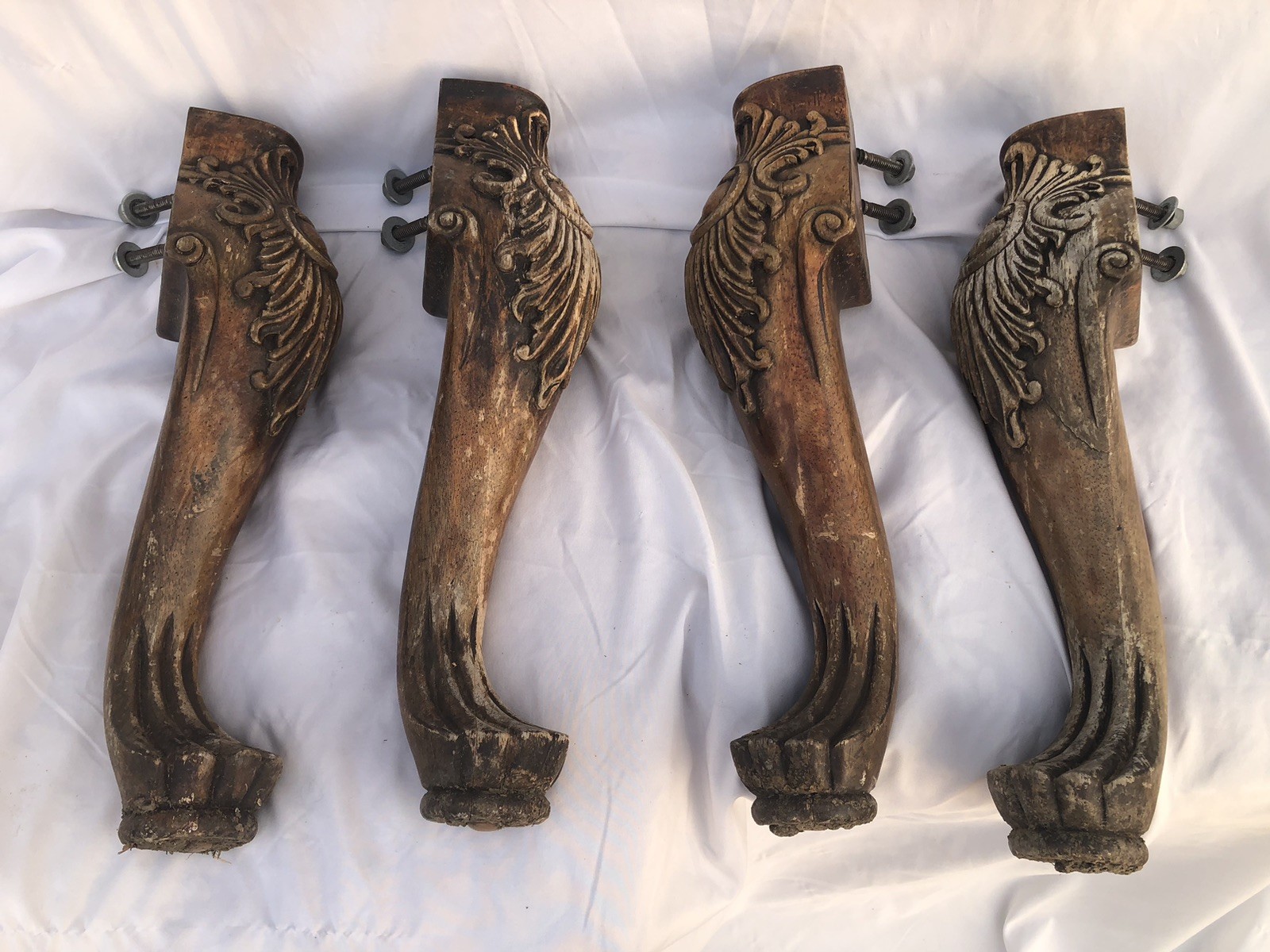 4 Vintage Table Legs Ball Claw Feet Salvaged Wood Leg 18” Tall, Georgian VTG