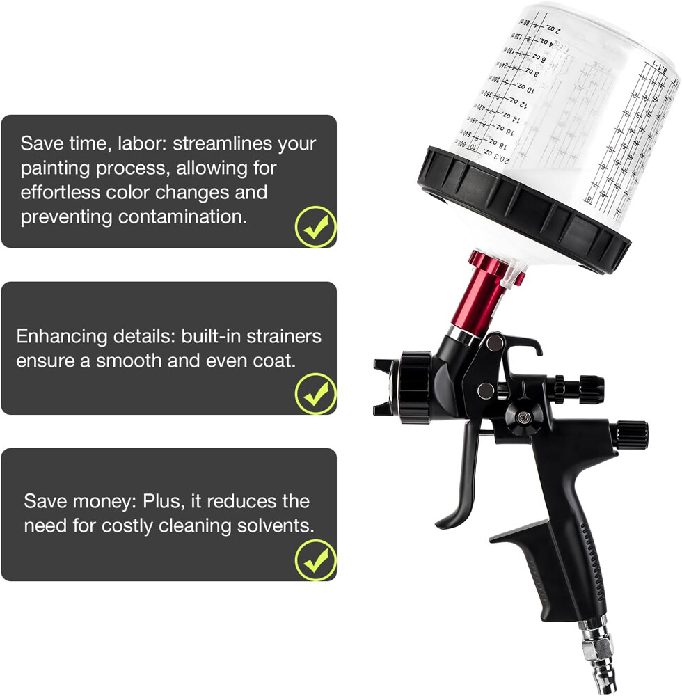 50Packs PPS CUPS Disposable Paint Spray Gun Cup Liners and Lid System 600ml/20Oz