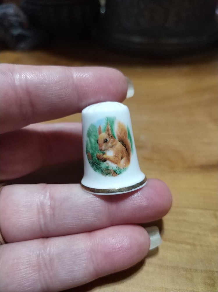 Vintage Bone China thimble.  Squirrel