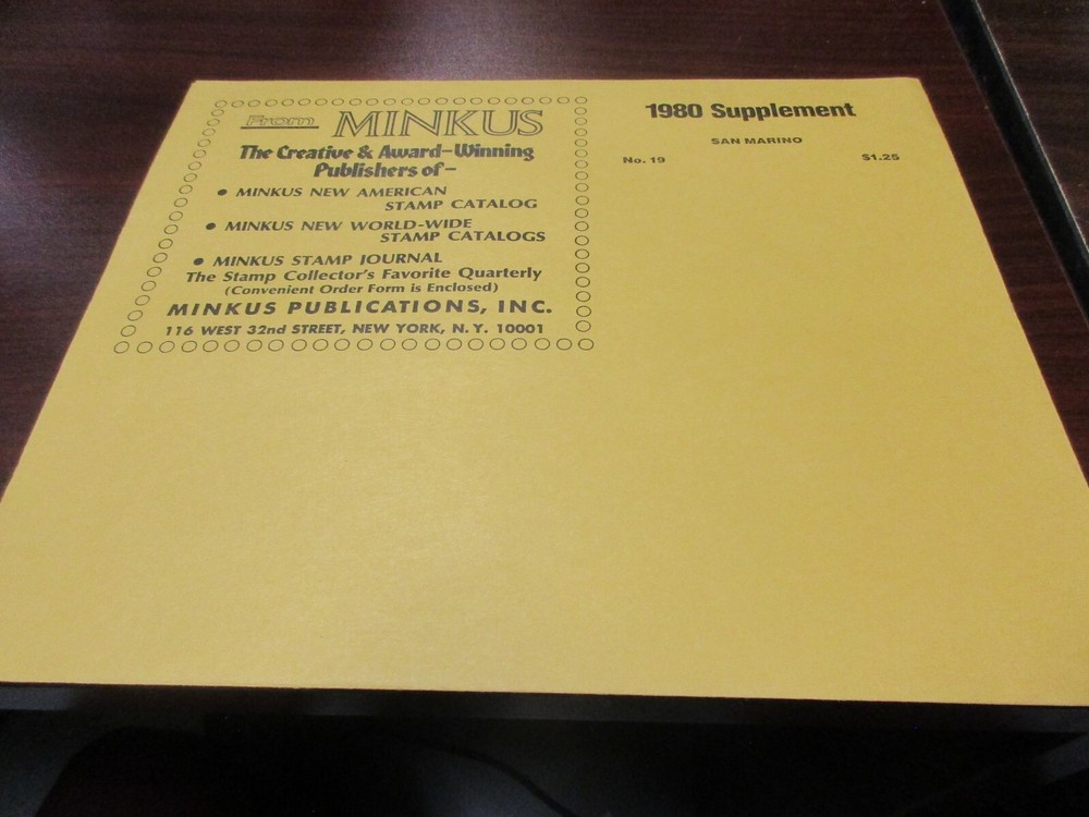 "MINKUS" ALBUM PAGES 1980  SUPPLEMENT SAN MARINO #19  W/FREE SHIPPING!!!