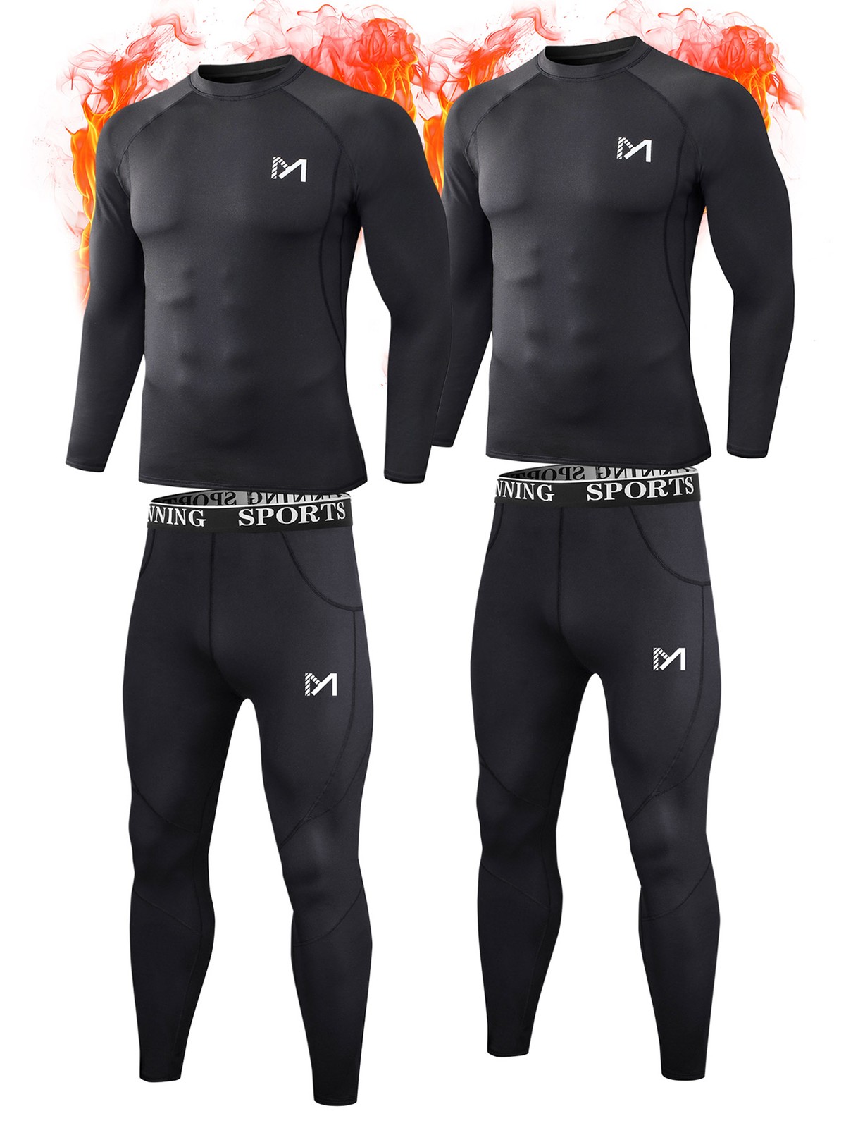 2 Set 4 Pack Mens Thermal Compression Base Layer Underwear Shirt Tights Pant Ski
