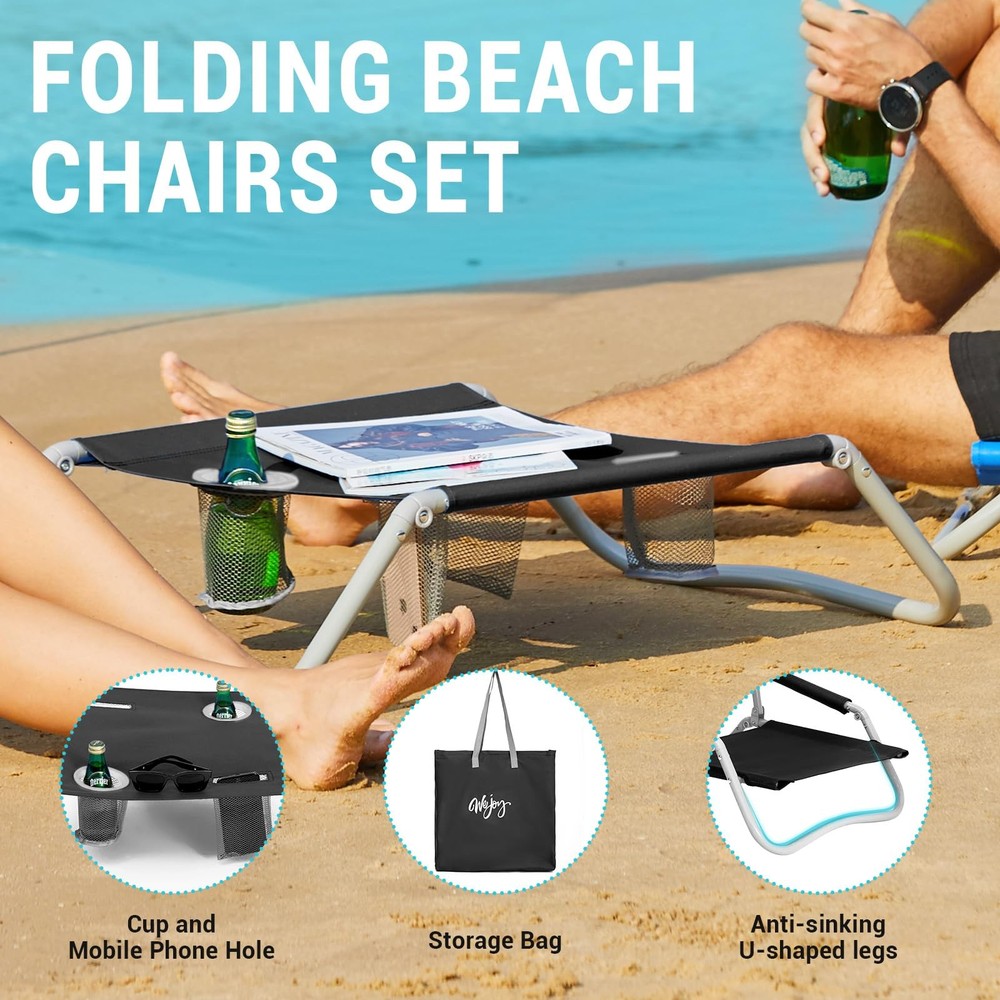 #WEJOY 2 Beach Chairs and Table Set Lightweight & Folding Backpack Beach Chai...