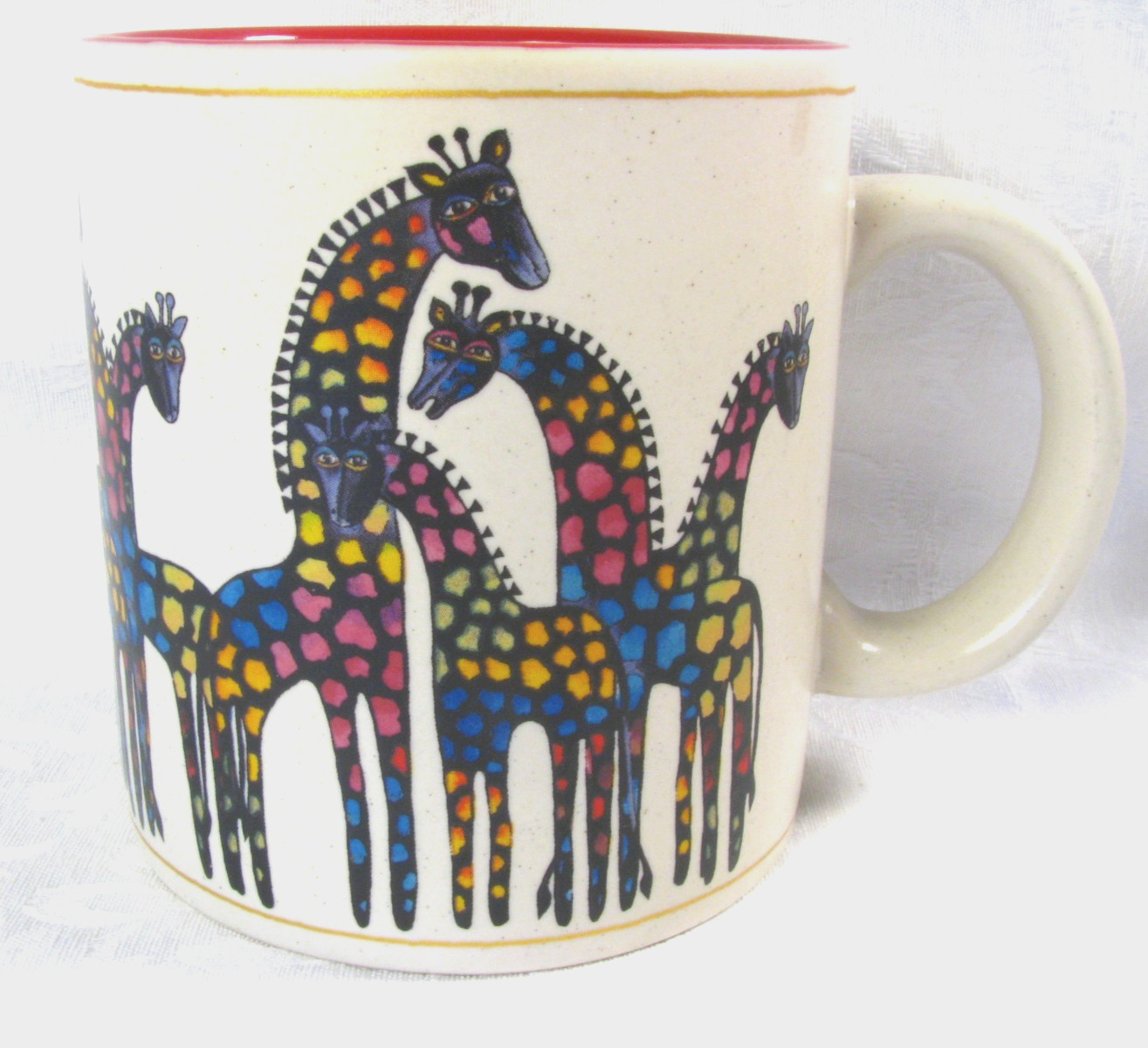 Laurel Burch Coffee Mug Wine Things Unltd Sonoma 2004 Rainbow Family of Giraffes