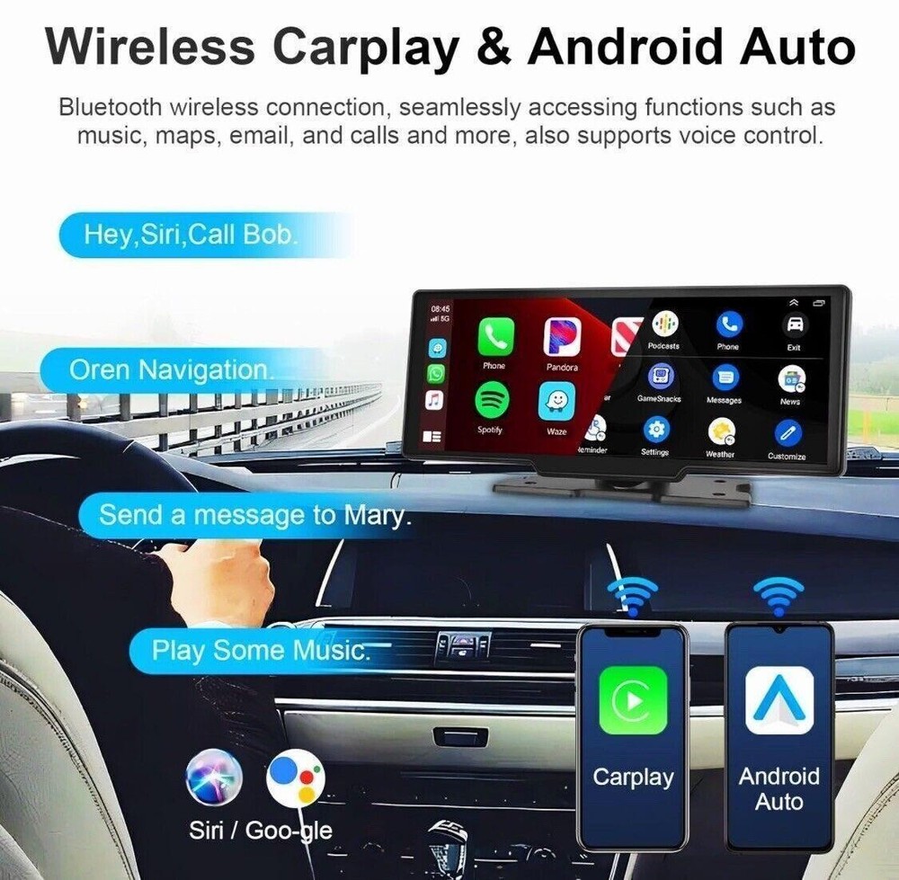 PODOFO 10.26" Multimedia Smart Screen Player Wireless Carplay Android Navigation
