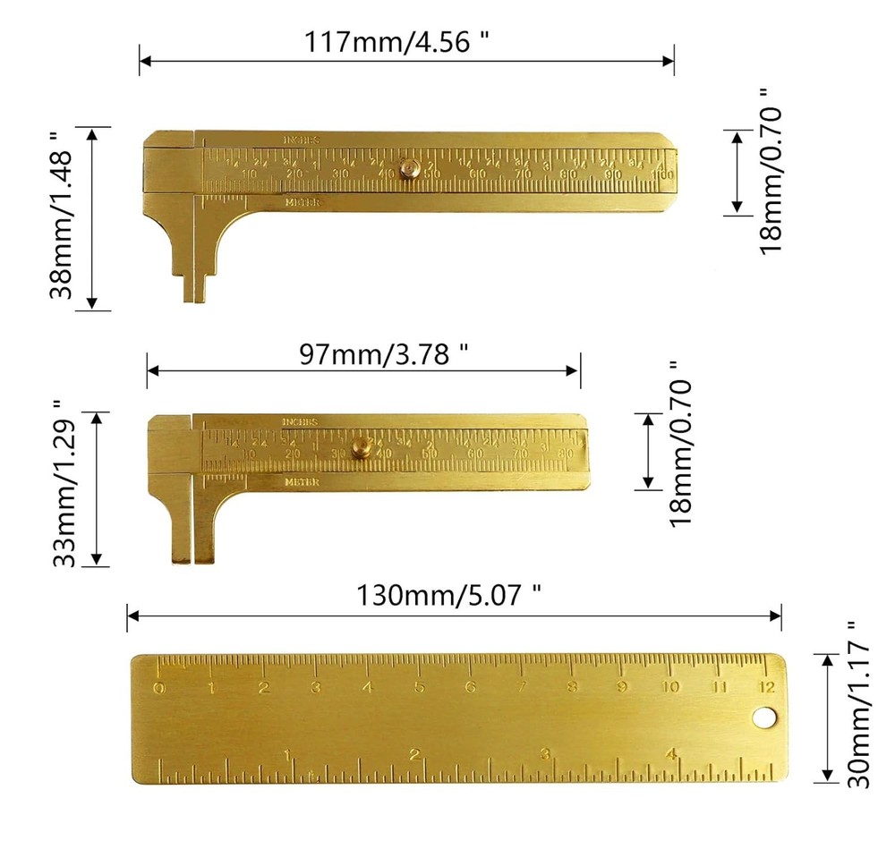 3Pcs Brass Vernier Caliper Pocket Handy Measuring Mini Tool...