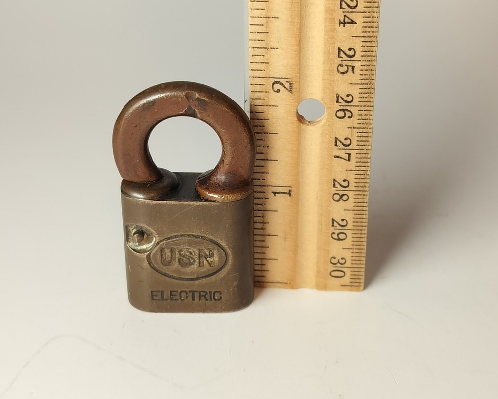 VTG 2" U.S. Navy Solid Brass USN Electric Padlock Working w/Key Corbin Lock Co.