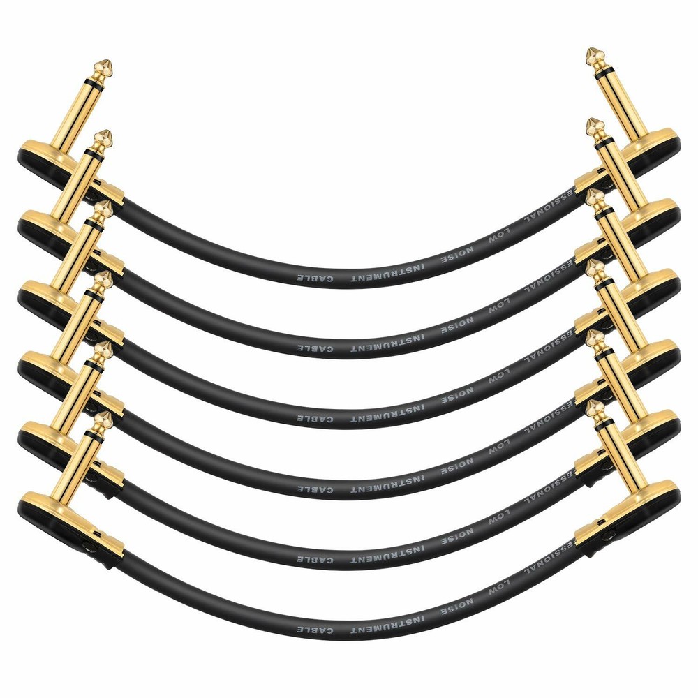 Donner 6 Pack 6" Effects Pedal Patch Cables Noiseless 1/4" Right Angle Lead
