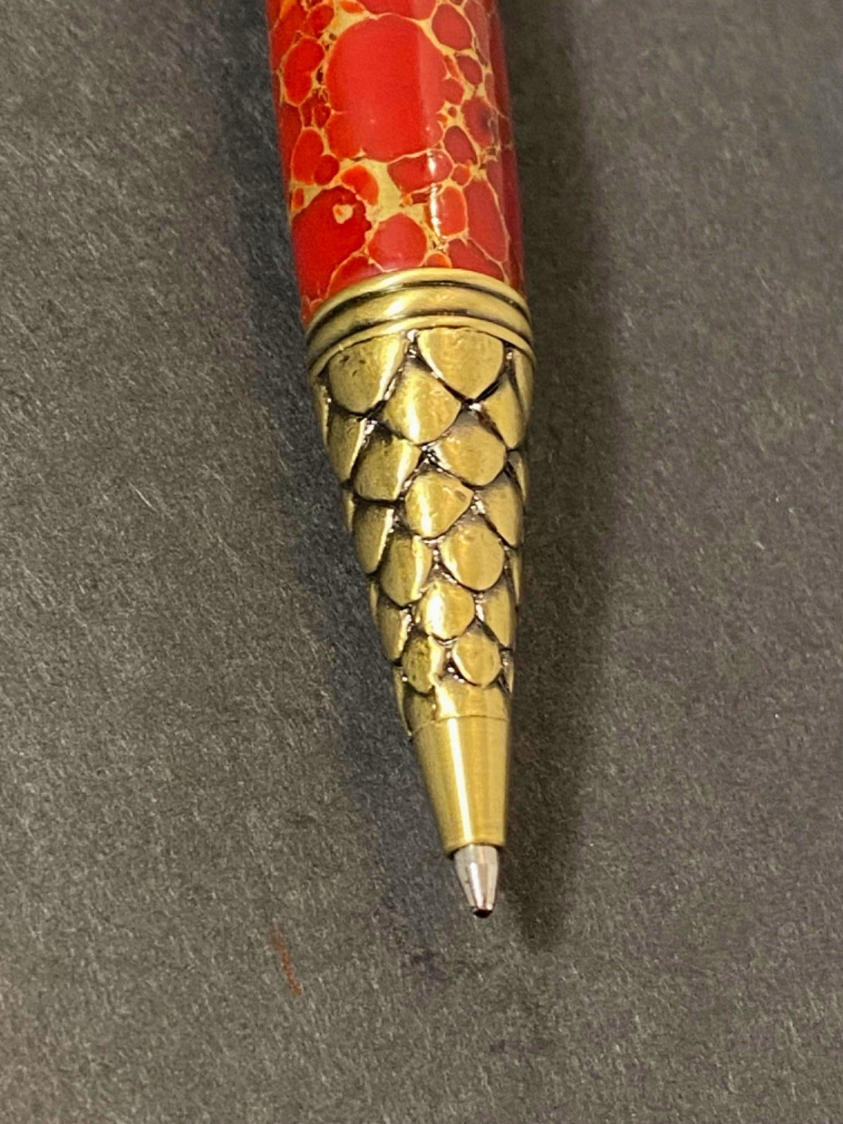 Red Jasper Crouching Dragon Armored Scales Twist Ballpoint Pen Tigers Eye