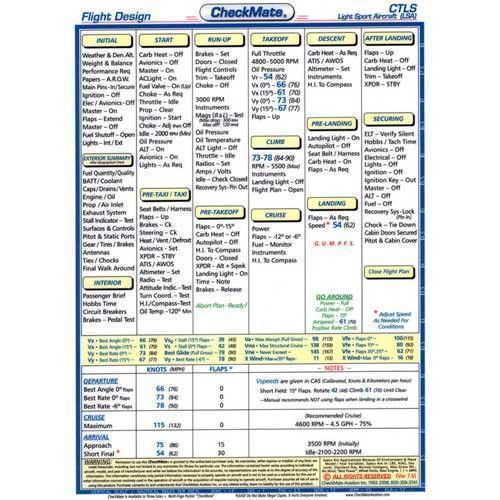NEW LSA, Flight Design CTLS Standard Size Comprehensive Pilot Checklist by Check