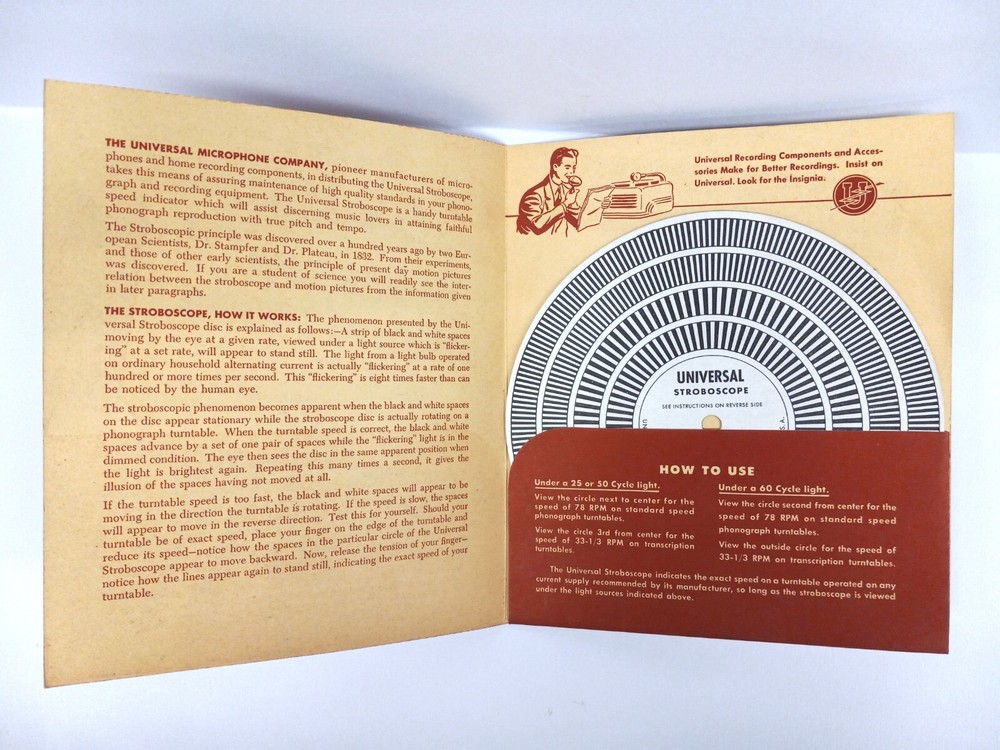 1944 UNIVERSAL STROBOSCOPE PHONOGRAPH & RECORDER TURNTABLE SPEED INDICATOR
