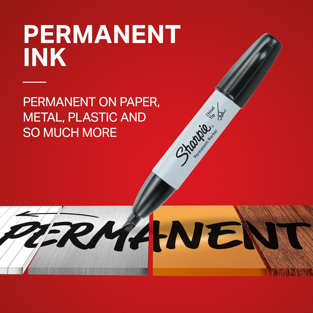 38201 Permanent Markers, Chisel Tip, Black, 12 Count