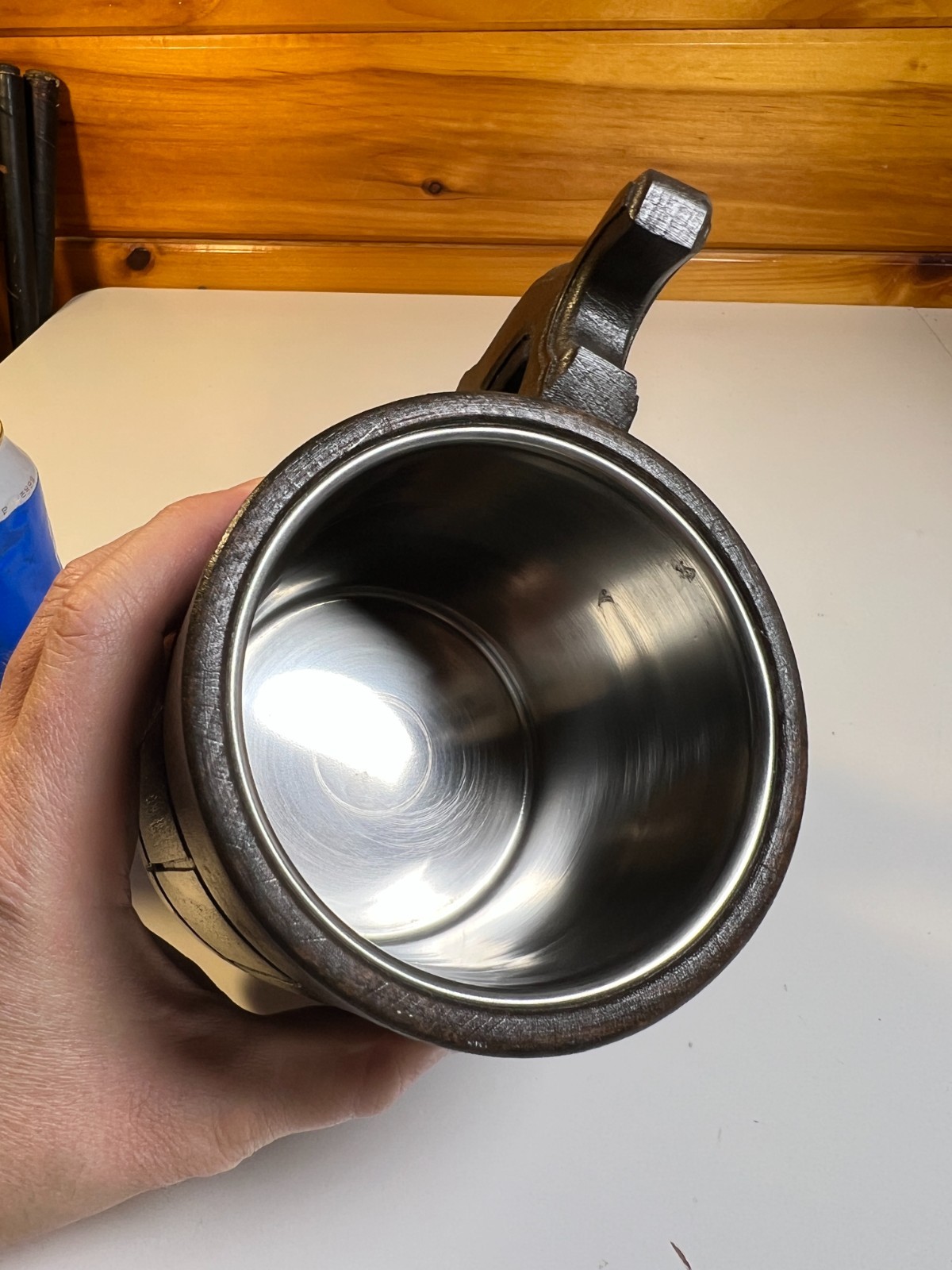 Medieval Wooden Wood Tankard Mug Cup Stein D&D Tavern LARP Stainless Steel DnD