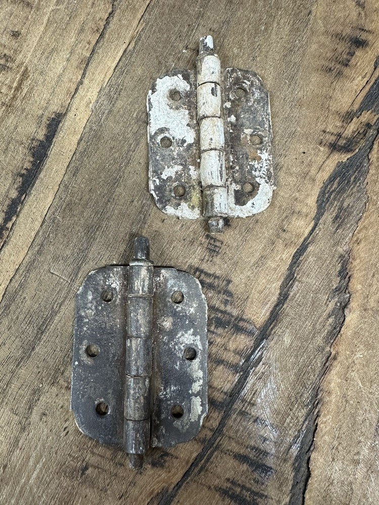 Pair Antique Door Hinges Old Original Paint