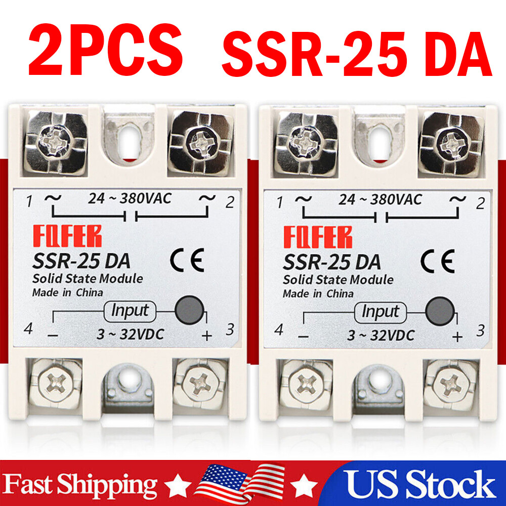 2Pc SSR-25DA Solid State Relay Module 25A/250V DC 3-32V Input AC 24-380V Output