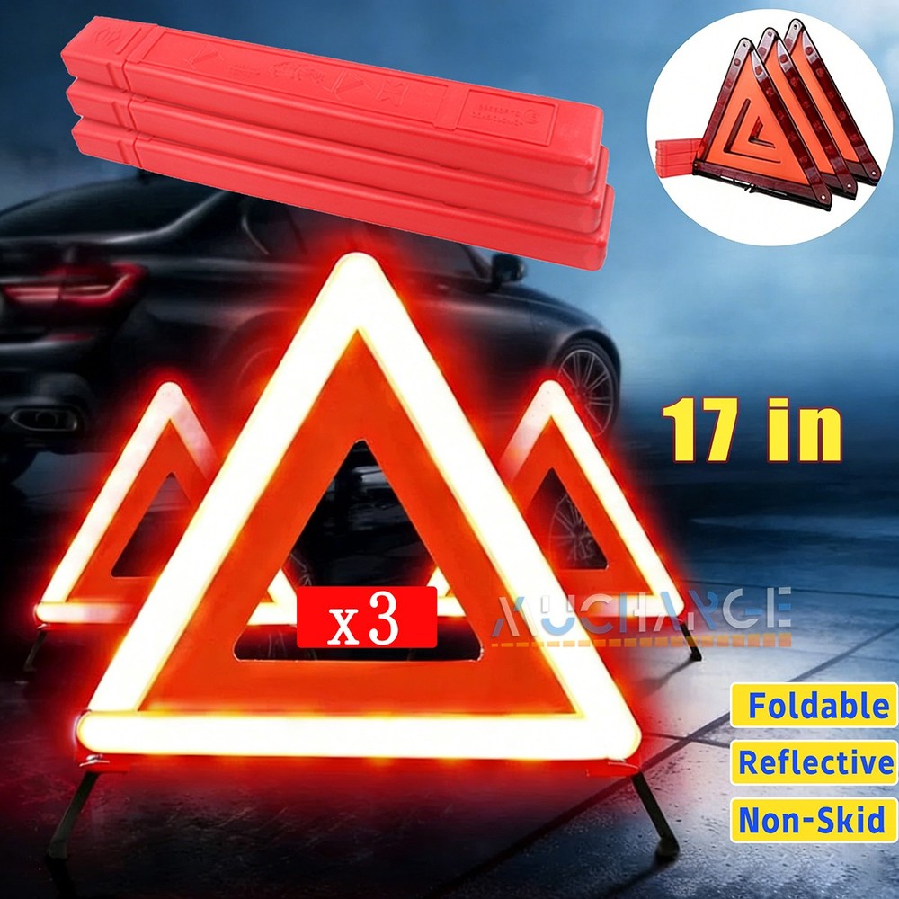 3X Triangle Kit Road Emergency Warning Reflector Roadside Reflective Early