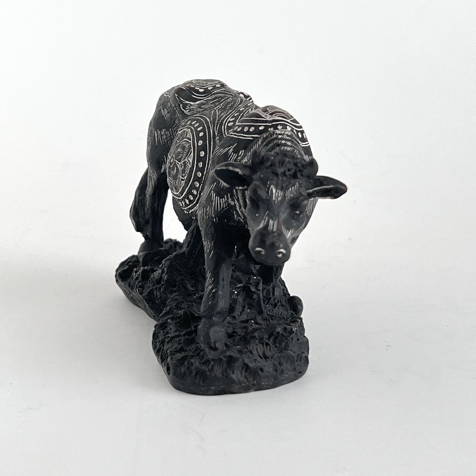 Cow Bull Figurine With Intricate Art