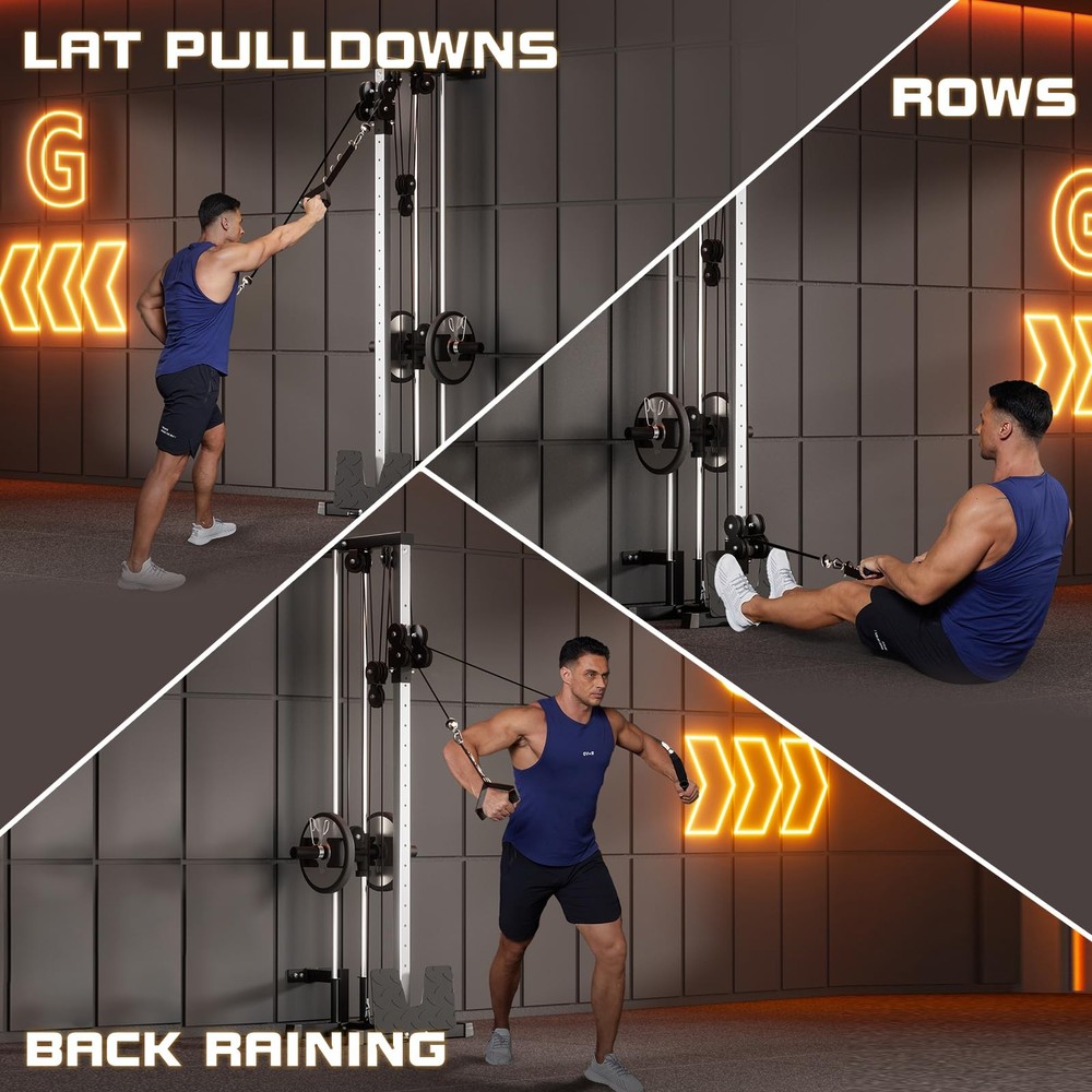 Wall Mount Cable Machine, LAT Pulldown Machine w/ 19 Position Dual Pulley System