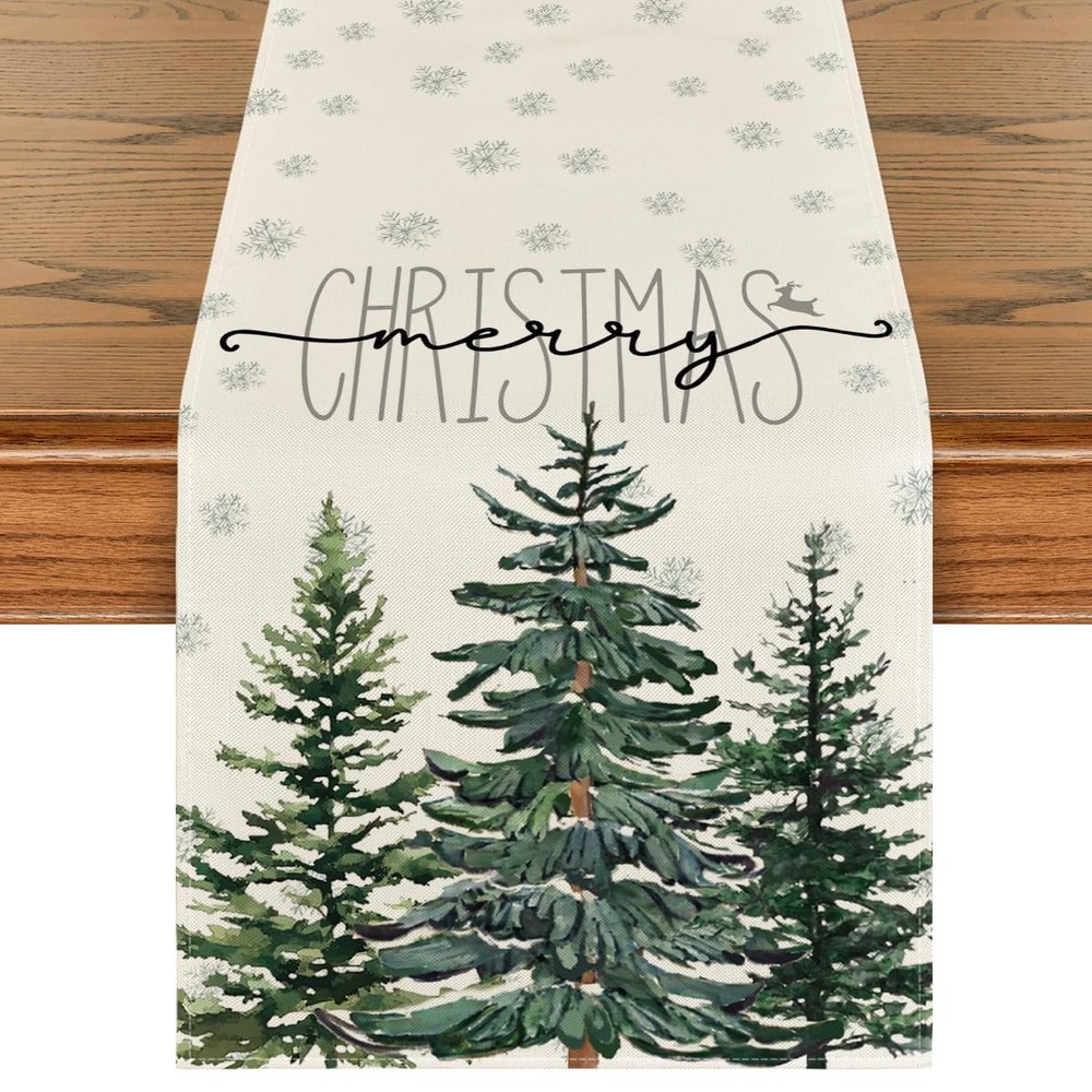 Artoid Mode Beige Pine Tree Snowflake Merry Table Runner, 13" x 72",