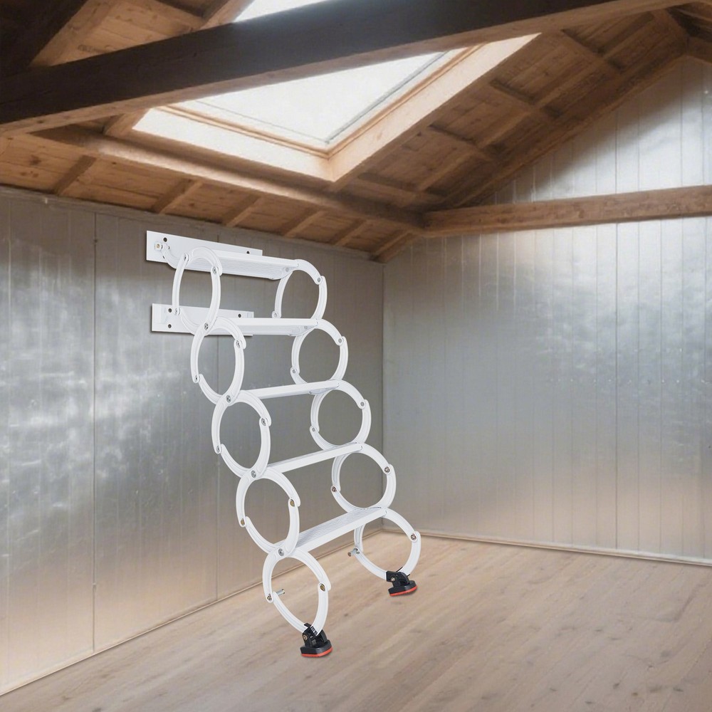 NEW Wall Mounted Attic Ladder Pull Down Telescoping Step Ladder 5 Steps Ladder