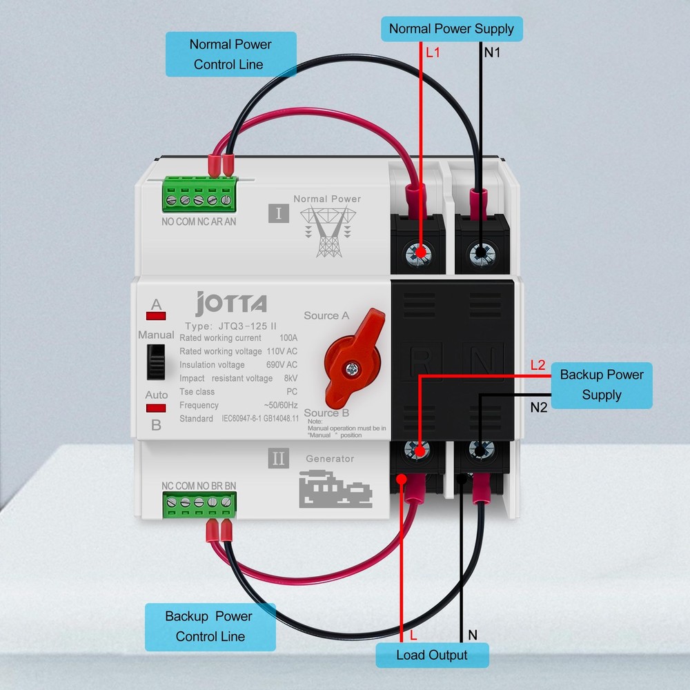 Dual Power Automatic Transfer Switch 2P 100A 110V PC Type Electrical Selector