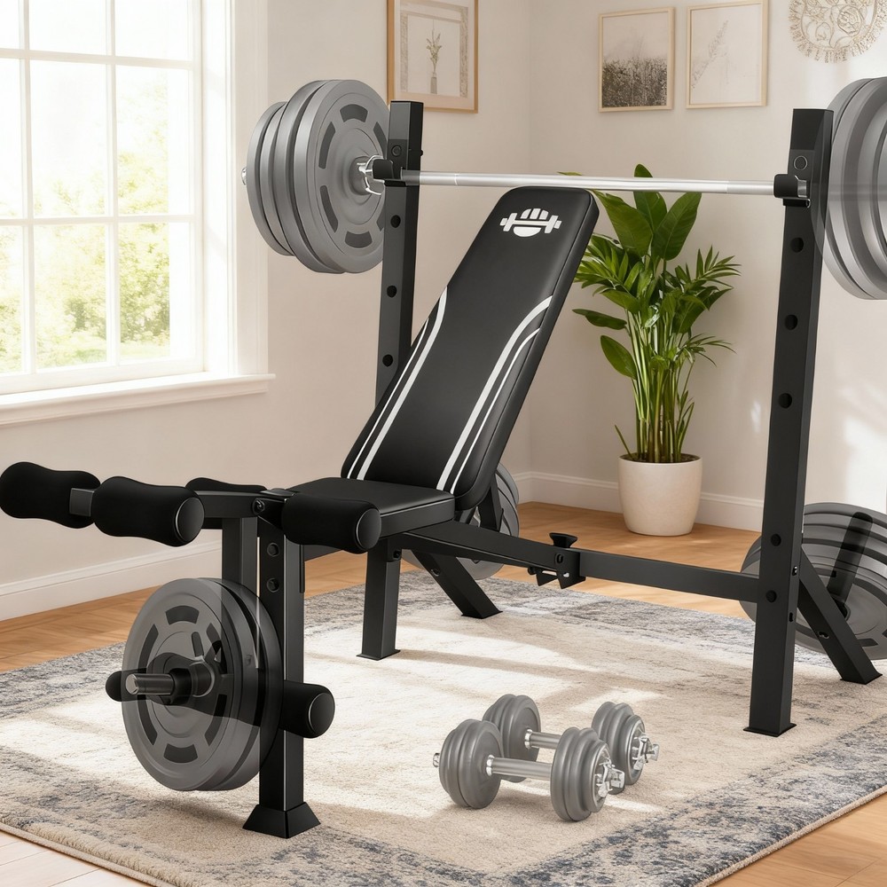5-in-1 Multi-functional Adjustable Weight Bench 900Lb Foldable with Barbell Rack