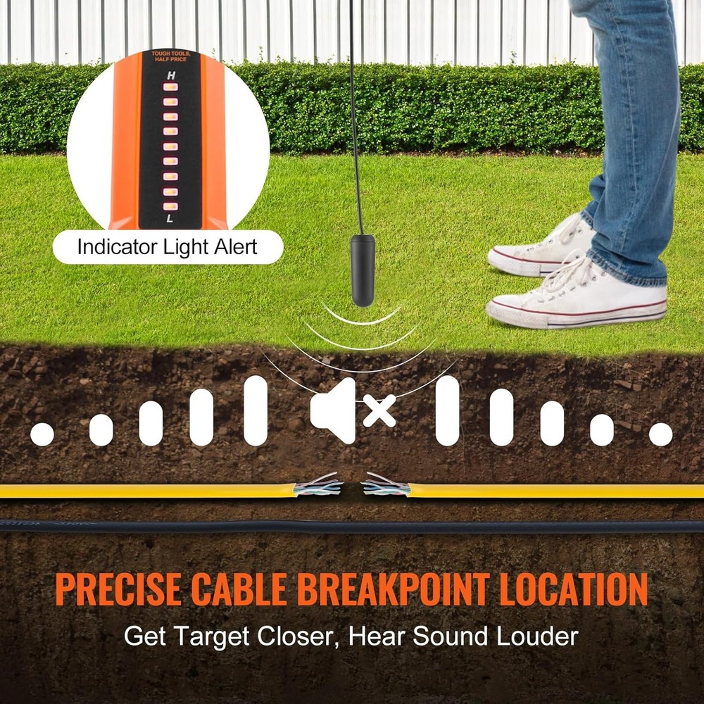 Underground Cable Locator, 3 FT Max. Detection Depth, Wire Tracer Break Detector