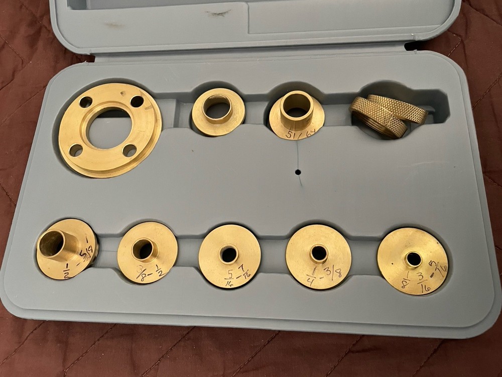 Brass Router Bushing Set - 10 Pc in Plastic Storage Box