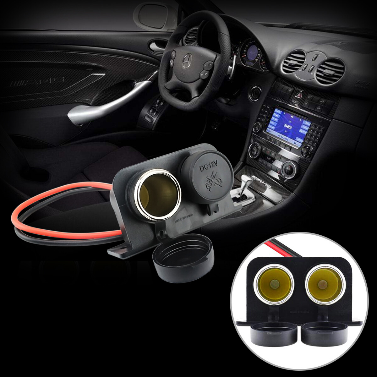 Waterproof Power Dual Socket Car Motorcycle Cigarette Lighter Plug 12V Outlet