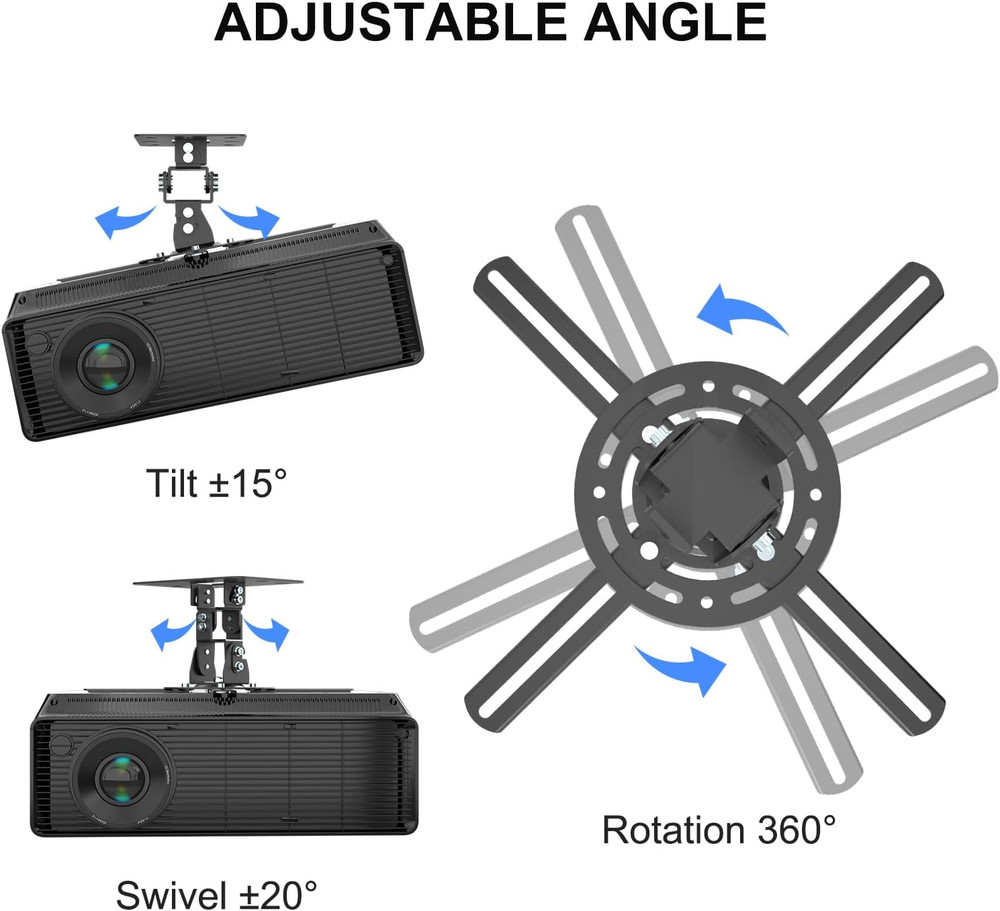 Univeral Projector Screen Wall Mount & Projector Ceiling Mount Black Bundle