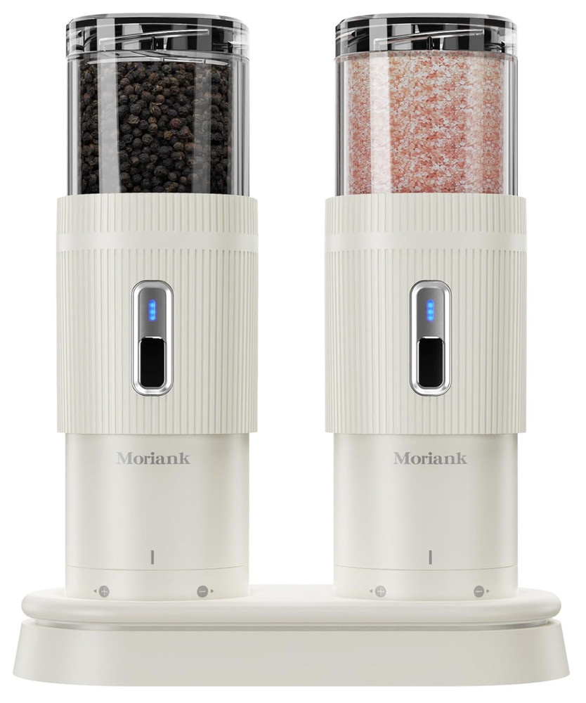 2PCS Electric Salt and Pepper Grinder Set Automatic Grinder w/ Rechargeable Base